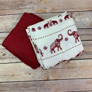 Elephants & Red, 2pk of BAMBOO Muslin Swaddles 50"x50" made from Bamboo, muslin,